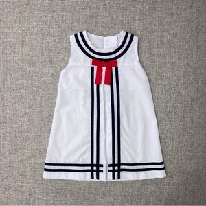 TBBC 2T Sailor Dress EUC White and Navy Kids Dress with Red Bow